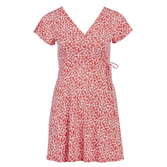 JESSICA HOWARD Red Short Sleeve Floral Faux Wrap Dress - Picture 2 of 2